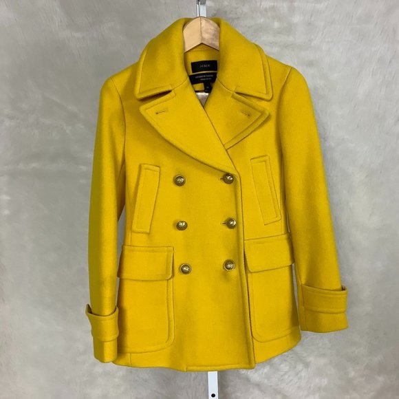 J. Crew Yellow Stadium Cloth Nello Gori Pea Coat 00 - Picture 1 of 8